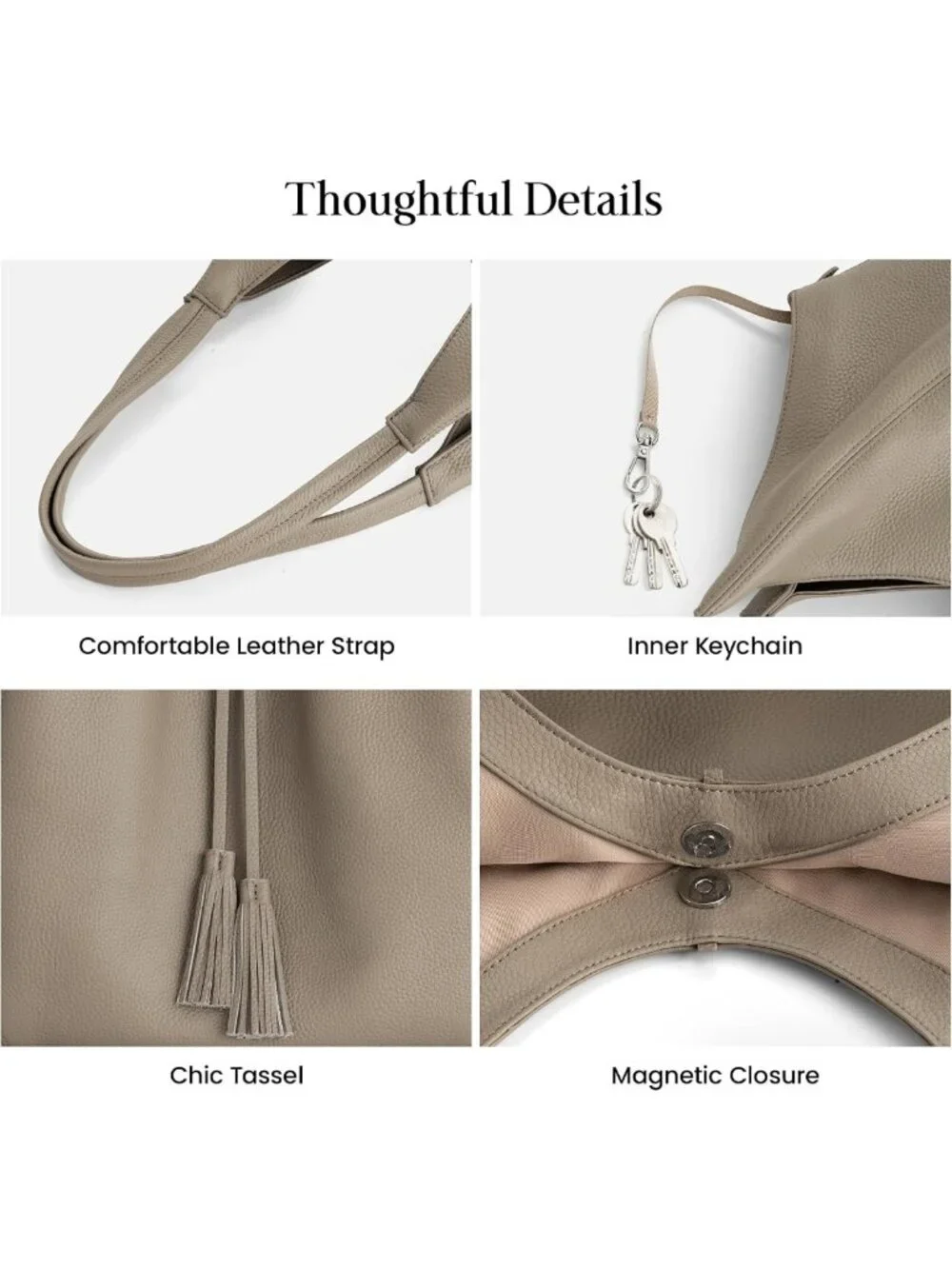 Soft Genuine Leather Slouchy Tote Hobo Shoulder Bag for Women - Travel Essential